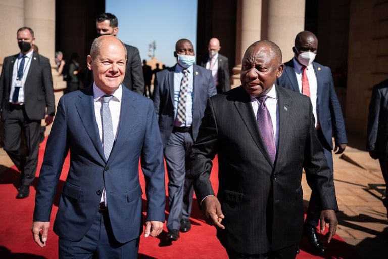 German Chancellor Olaf Scholz visits Senegal's President Macky Sall on May 20, 2022.