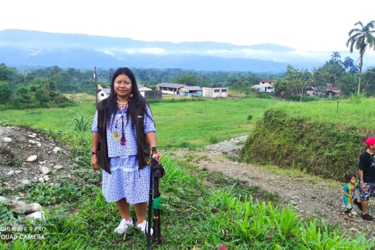 In 2019, Adiela Mera Paz was the first female mayor of the Siona people’s Buenavista Guard in Putumayo. She is now 39 years old and coordinates the guard that protects the territory. Image courtesy of Adiela Mera.