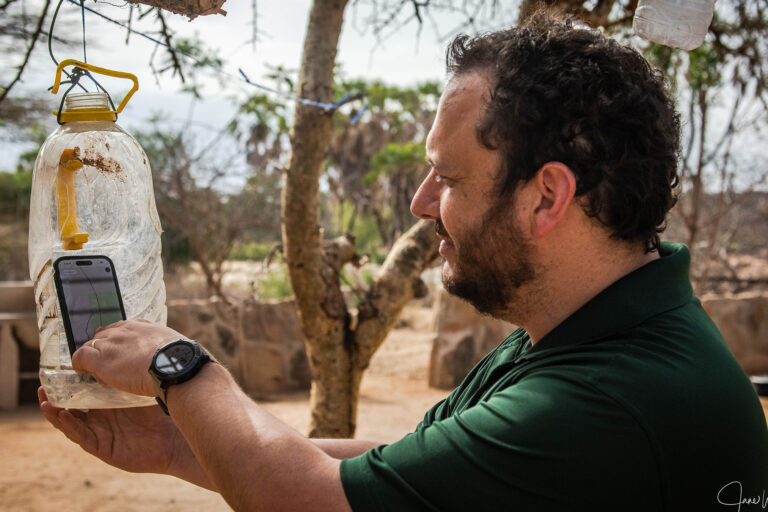 EarthRanger Director Jes Lefcourt testing EarthRanger Mobile in northern Kenya.
