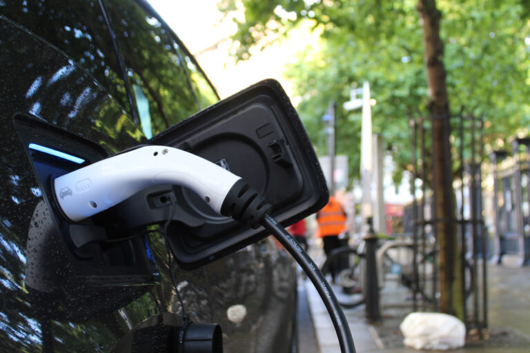 An electric car charging.