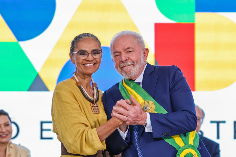 President Luiz Inácio Lula da Silva with his environmental and climate change minister, Marina Silva on his first day in office on Jan. 1.