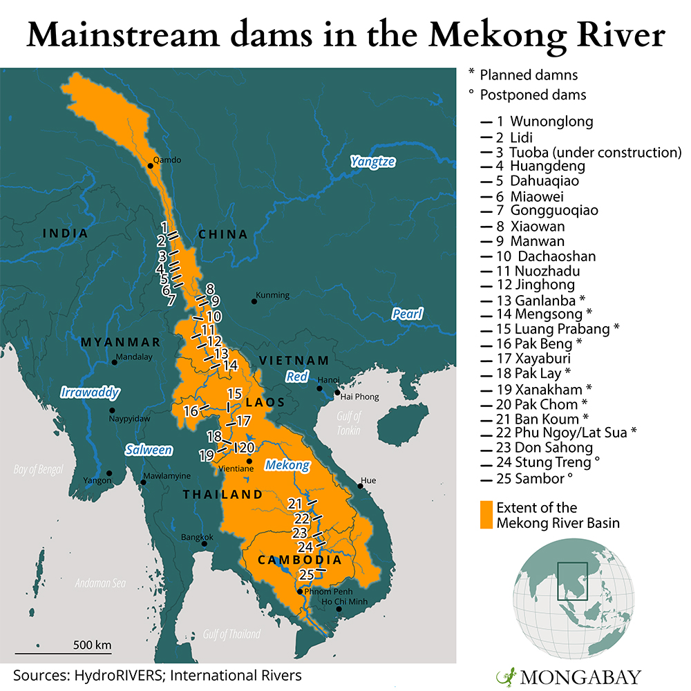 Map of mainstream Mekong dams.