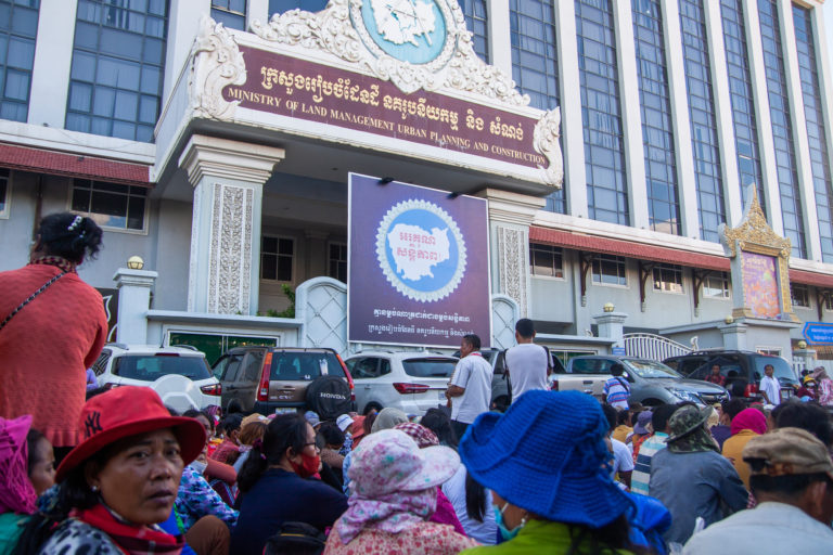 A protest against land-grabbing held in front of the Land Management Ministry in September, 2020. Image by Gerald Flynn.
