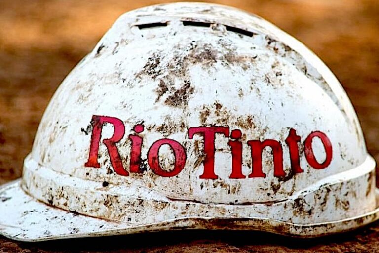 Rio Tinto company logo on helmet.