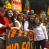 Fany Kuiru (right) with other Indigenous leaders at the March to End Fossil Fuels event in New York City on September 17, 2023. Image courtesy of the Confederation of Indigenous Organizations of the Amazon Basin (COICA).