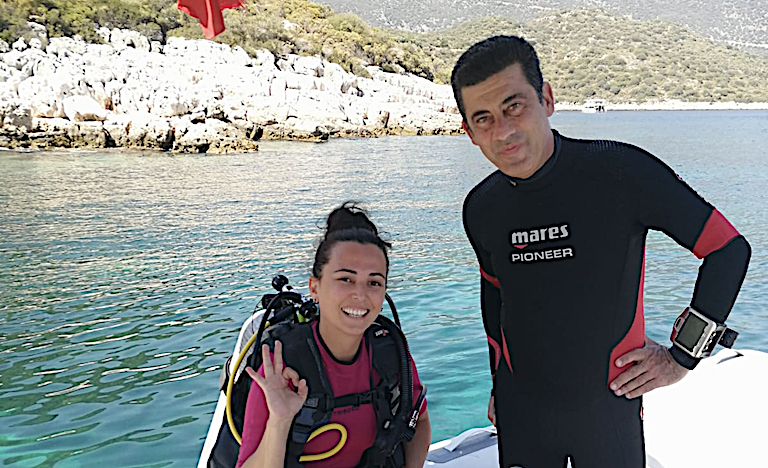 Funda Kök (left) with 2023 Goldman Environmental Prize winner, Zafer Kızılkaya, who is another conservationist active on Turkey’s coast. Photo courtesy of Akdeniz Koruma Derneği.